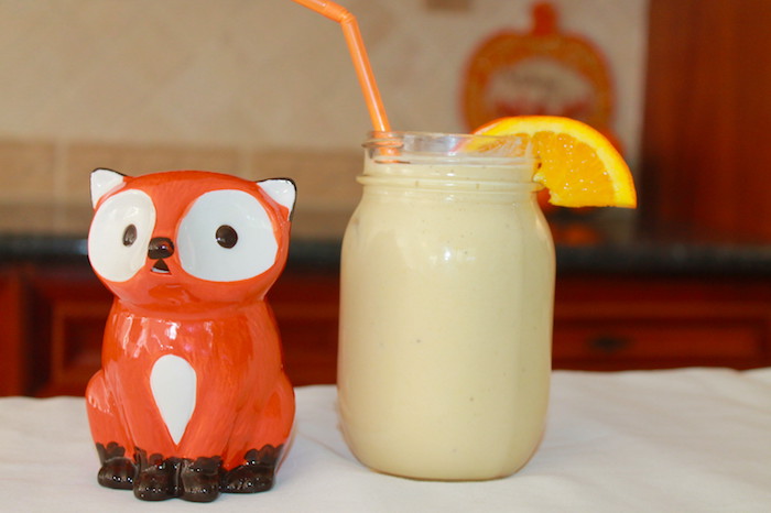 orange coconut smoothie with fox