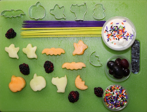 halloween fruit kabob setup