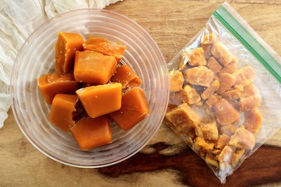 frozen pumpkin puree cubes and crushed