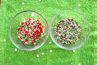 Christmas sprinkles in glass bowls
