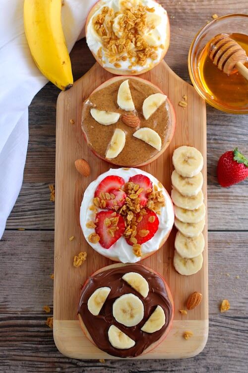 easy apple snacks displayed on cutting board