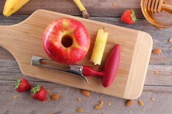 honeycrisp apple cored on cutting board