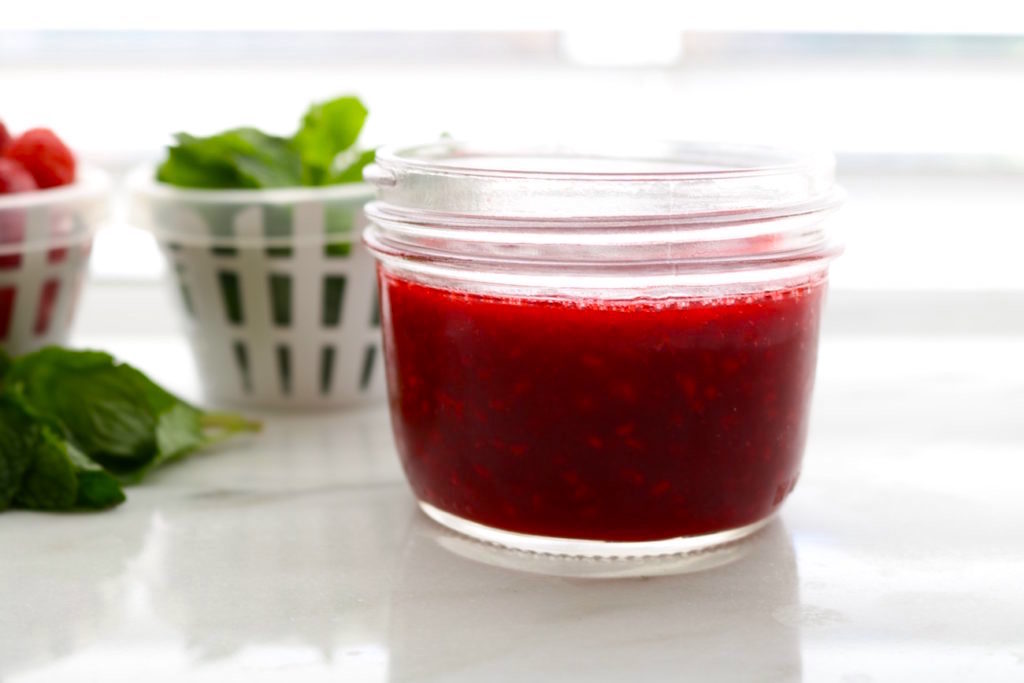 raspberry sauce in jar