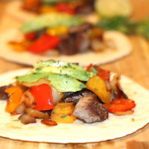 grilled steak fajitas with avocado