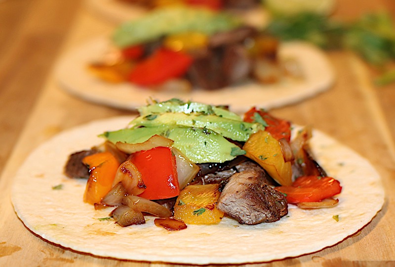 grilled steak fajitas with avocado