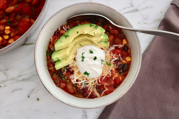 best-3 bean chili with spoon