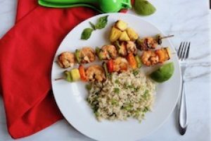 grilled shrimp skewers with rice