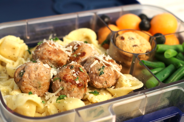 turkey meatballs and tortellini lunch