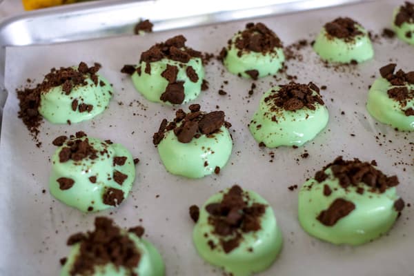 frozen banana bites on tray