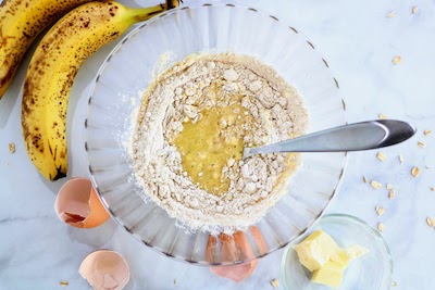 banana egg oat flour mix in bowl