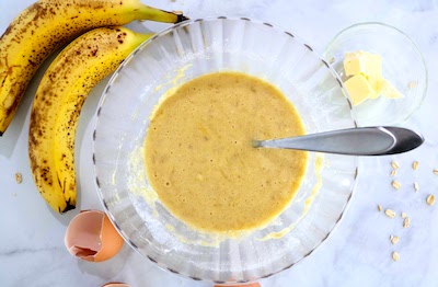 healthy banana pancakes for kids mix in bowl