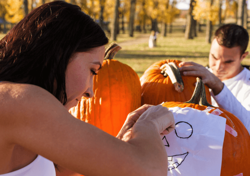 pumpkin carving applying pattern