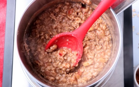 apple pie oatmeal ingredients cooked in pot