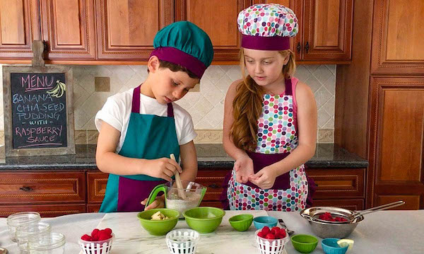 kids making-banana chia seed pudding