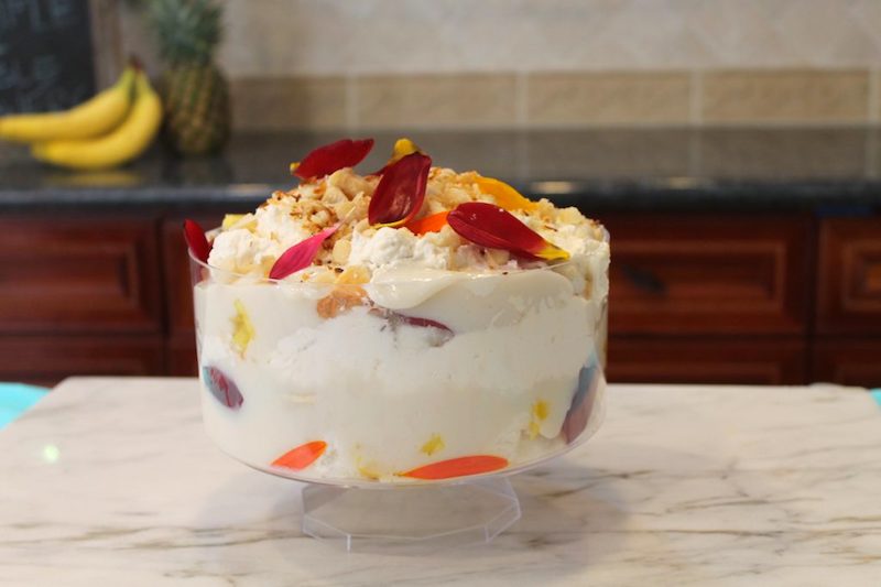 hawaiian trifle with edible flowers