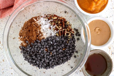 pumpkin protein balls ingredients in bowl