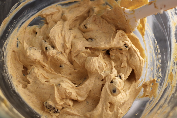 pumpkin cheesecake filling mixed with cookies