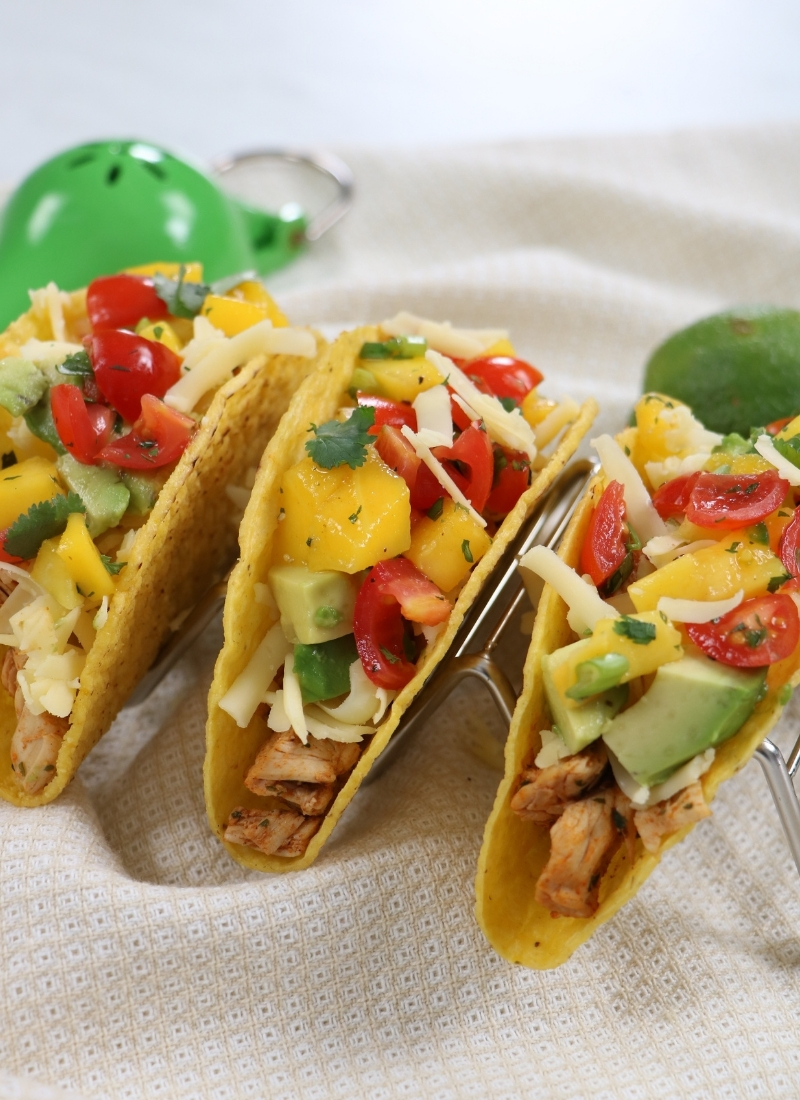 leftover chicken tacos with mango salsa finished