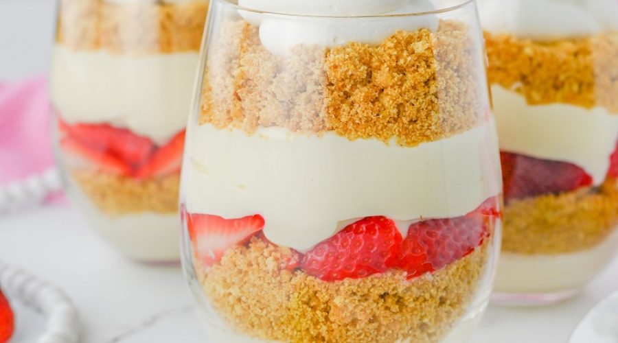 No bake Strawberry Cheesecake Cups Recipe Feature Image