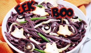 healthy spooky noodle bowl for Halloween