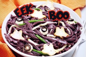 healthy spooky noodle bowl for Halloween