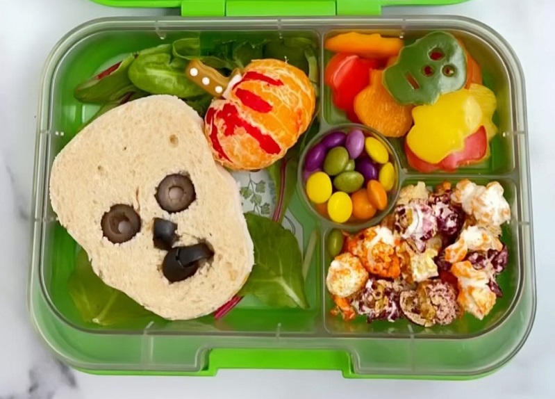 close up of Halloween skull lunch box