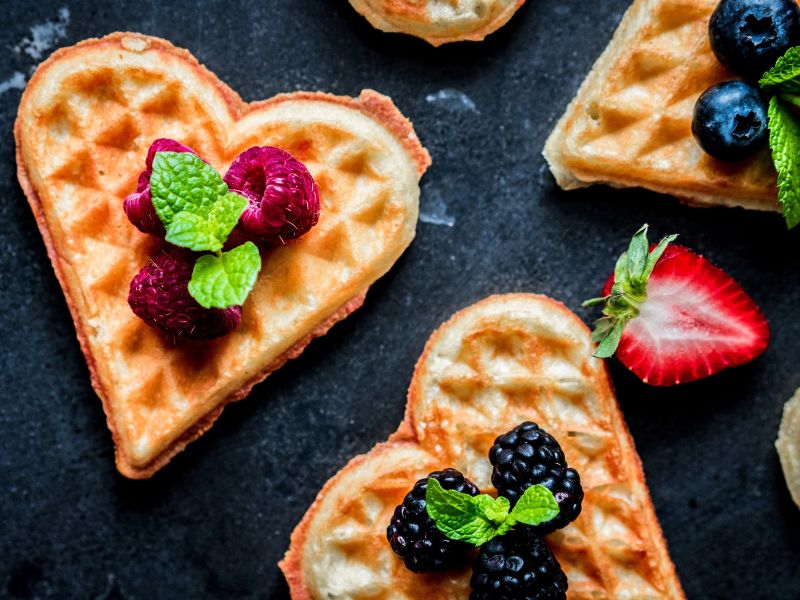 heart waffles with fresh fruits