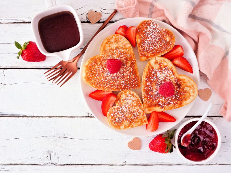 heart pancakes with strawberries