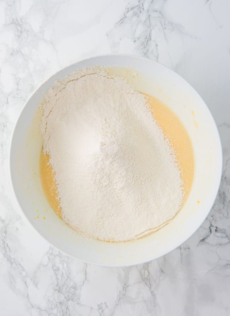 dry ingredients added to mixing bowl