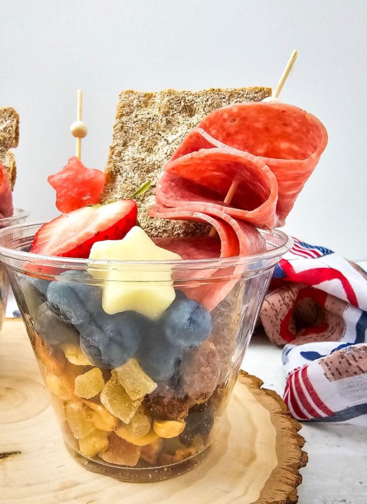 easy,, healthy patriotic red white and blue charcuterie cups
