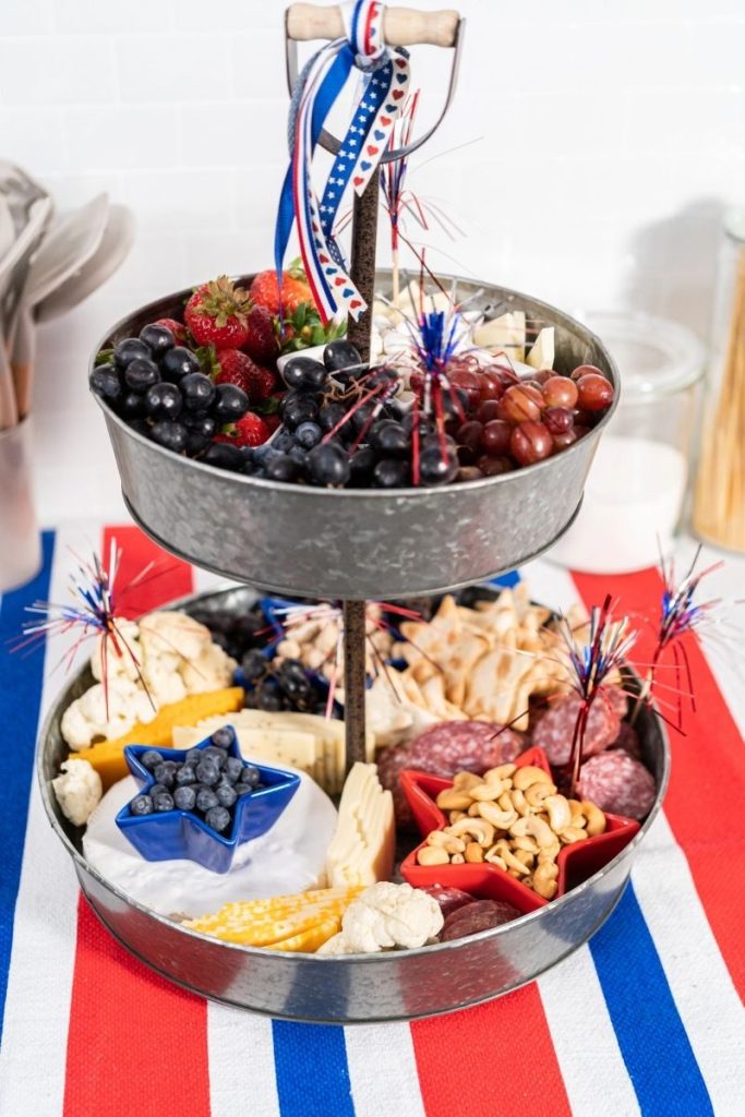two-tired charcturie board for Indepence Day celebrations